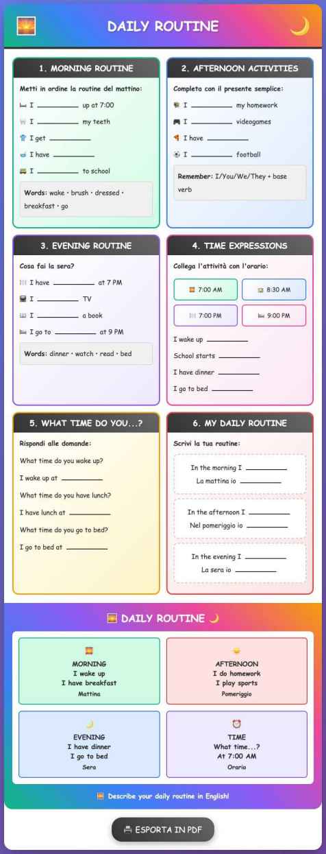 Scheda Hobbies sport