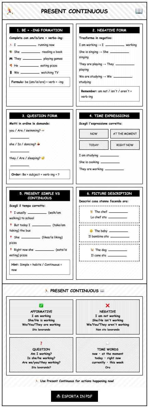 Scheda Present continuous
