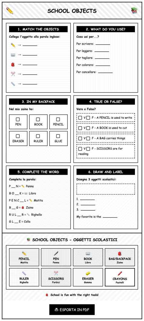 Scheda School objects