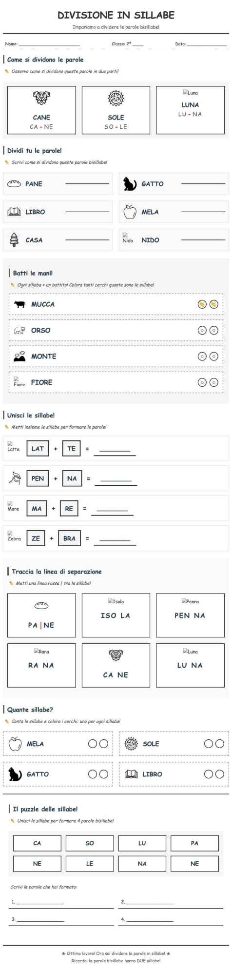Scheda Divisione sillabe