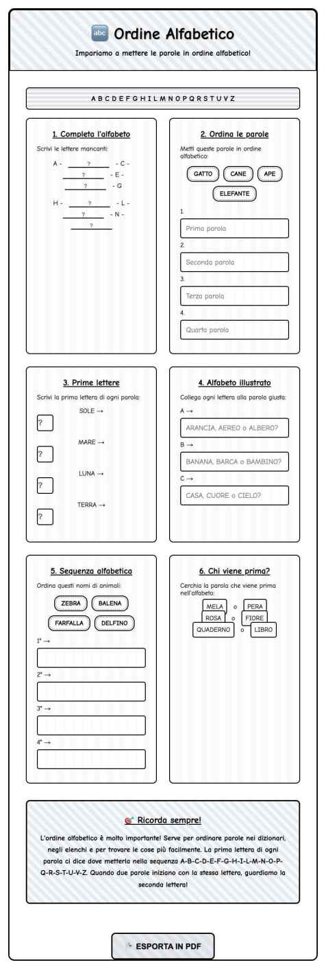 Scheda Ordine alfabetico