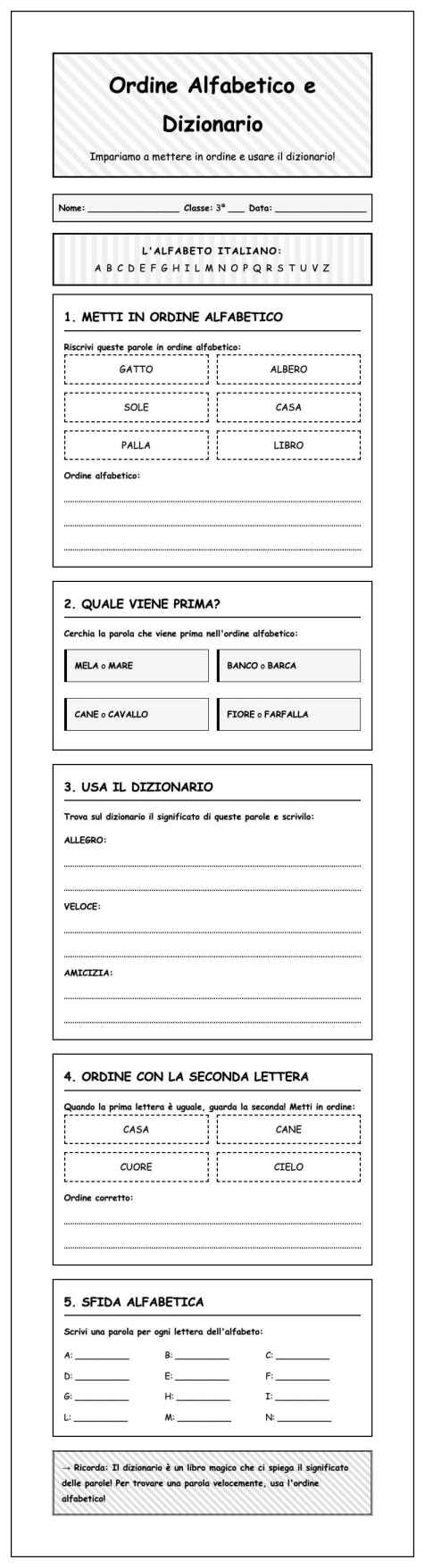 Scheda Ordine alfabetico dizionario