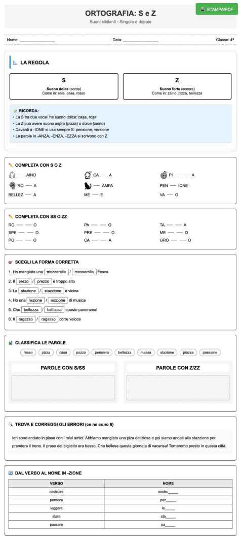Scheda Ortografia s z