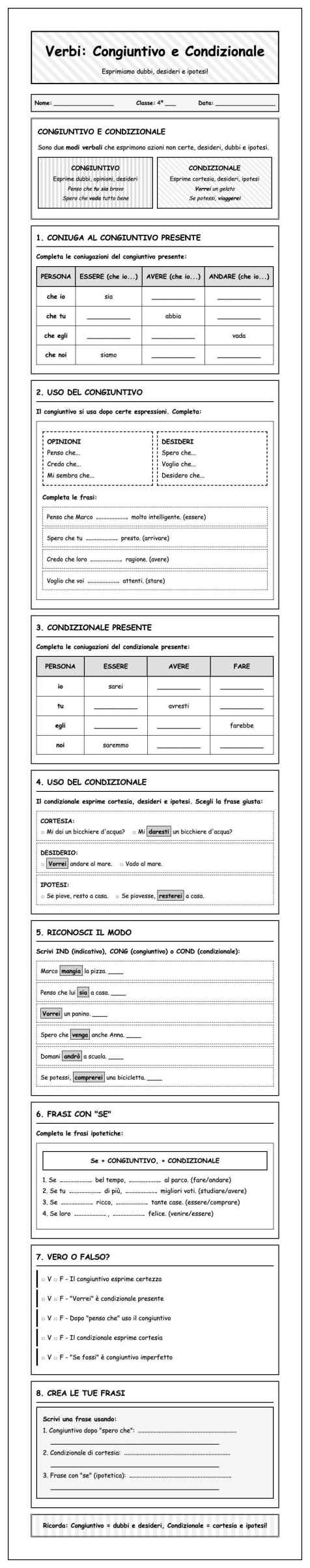 Scheda Verbi congiuntivo condizionale