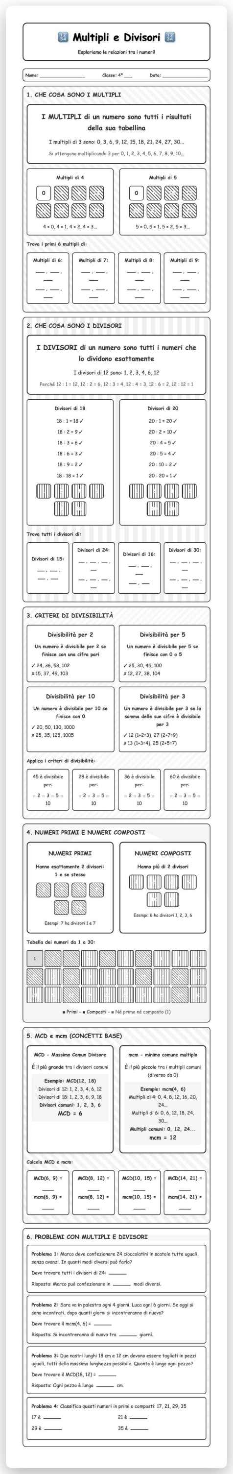 Scheda Multipli divisori