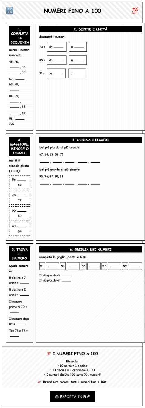Scheda Numeri 100