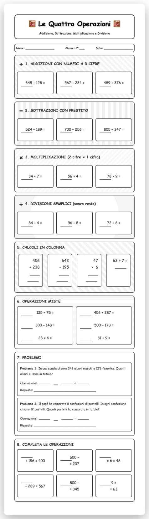 Scheda Quattro operazioni