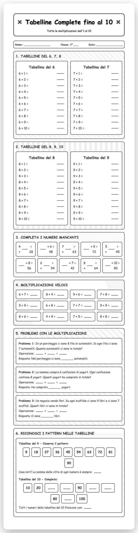 Scheda Tabelline complete