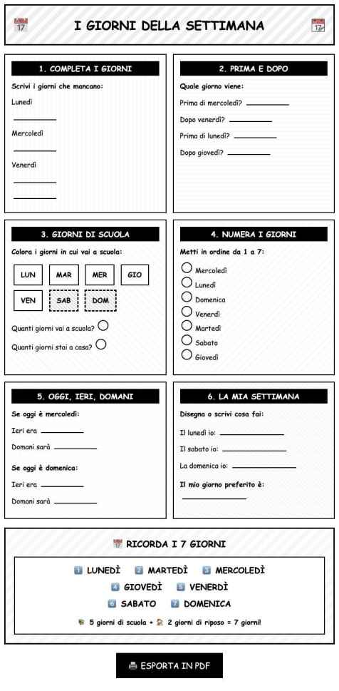 Scheda Giorni settimana